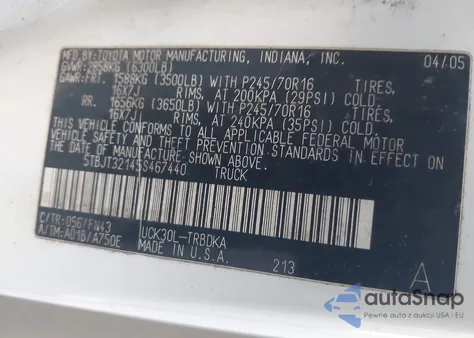 2005 Toyota Tundra Base V8 из США, поврежденный, VIN 5TBJT32145S467440